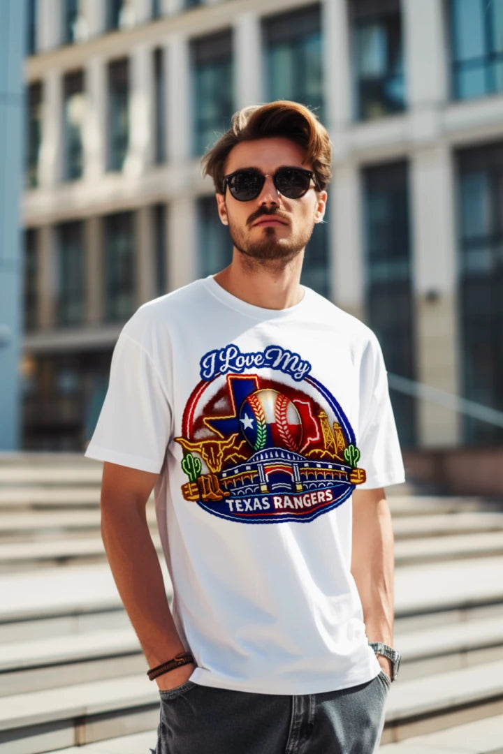 I Love My Texas Rangers Neon Baseball Fan T‑Shirt