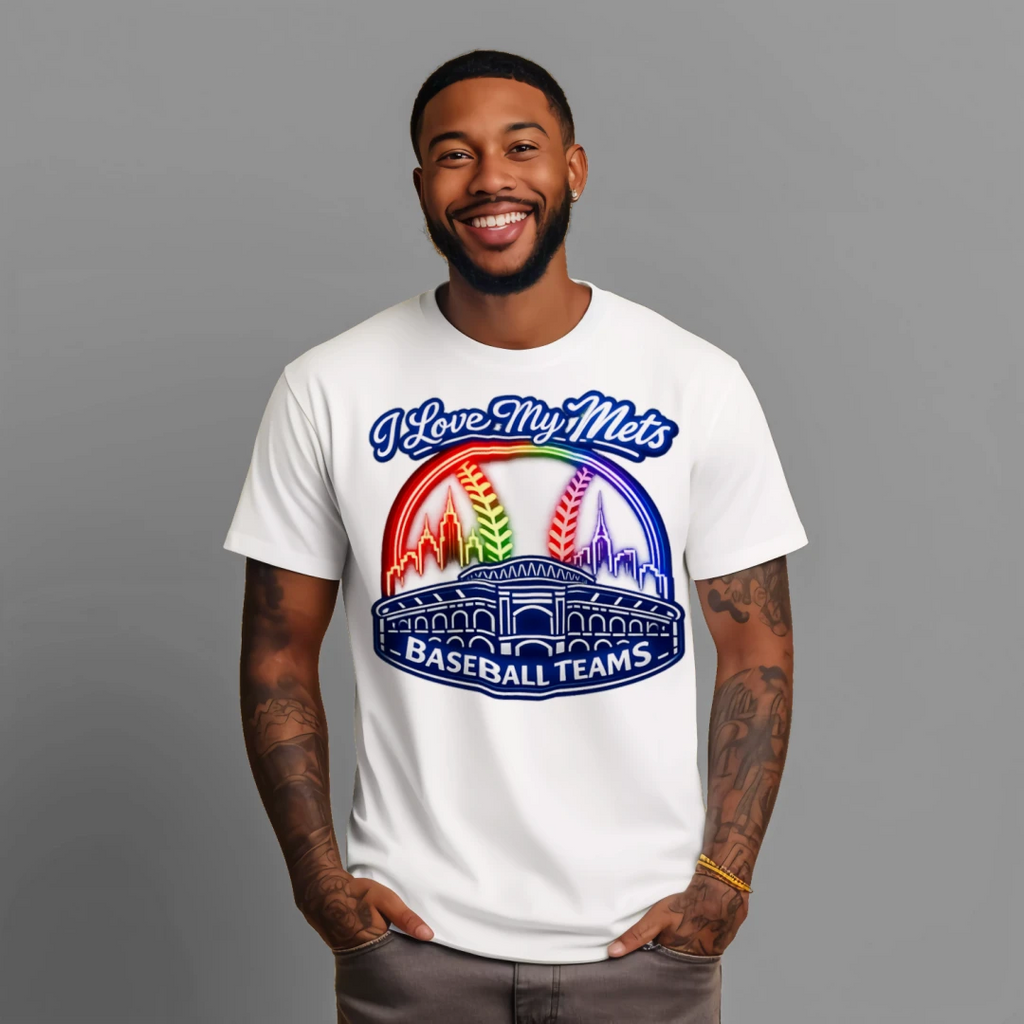 I Love My Mets Neon Baseball Stadium Fan T‑Shirt