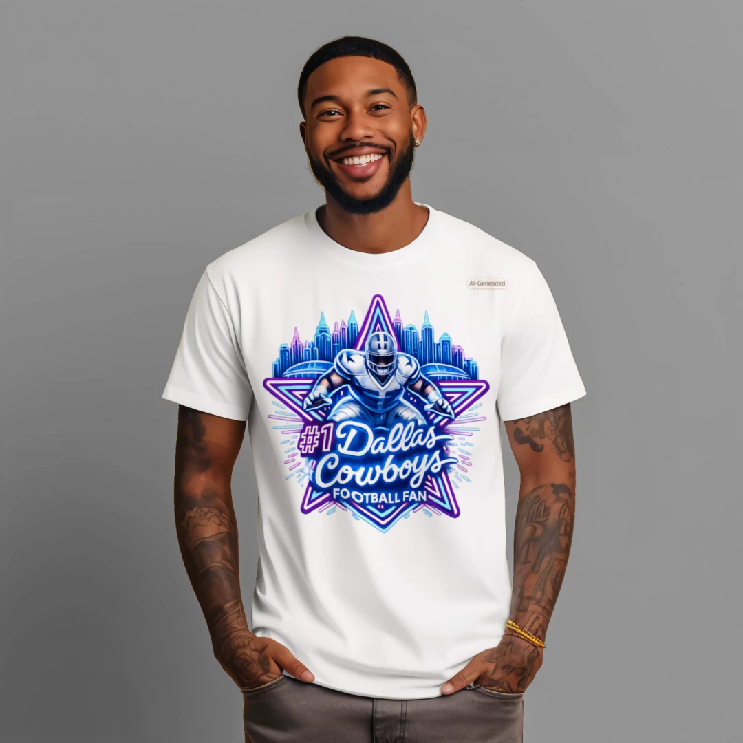 #1 Dallas Cowboys Football Fan Focus Retro Neon T‑Shirt